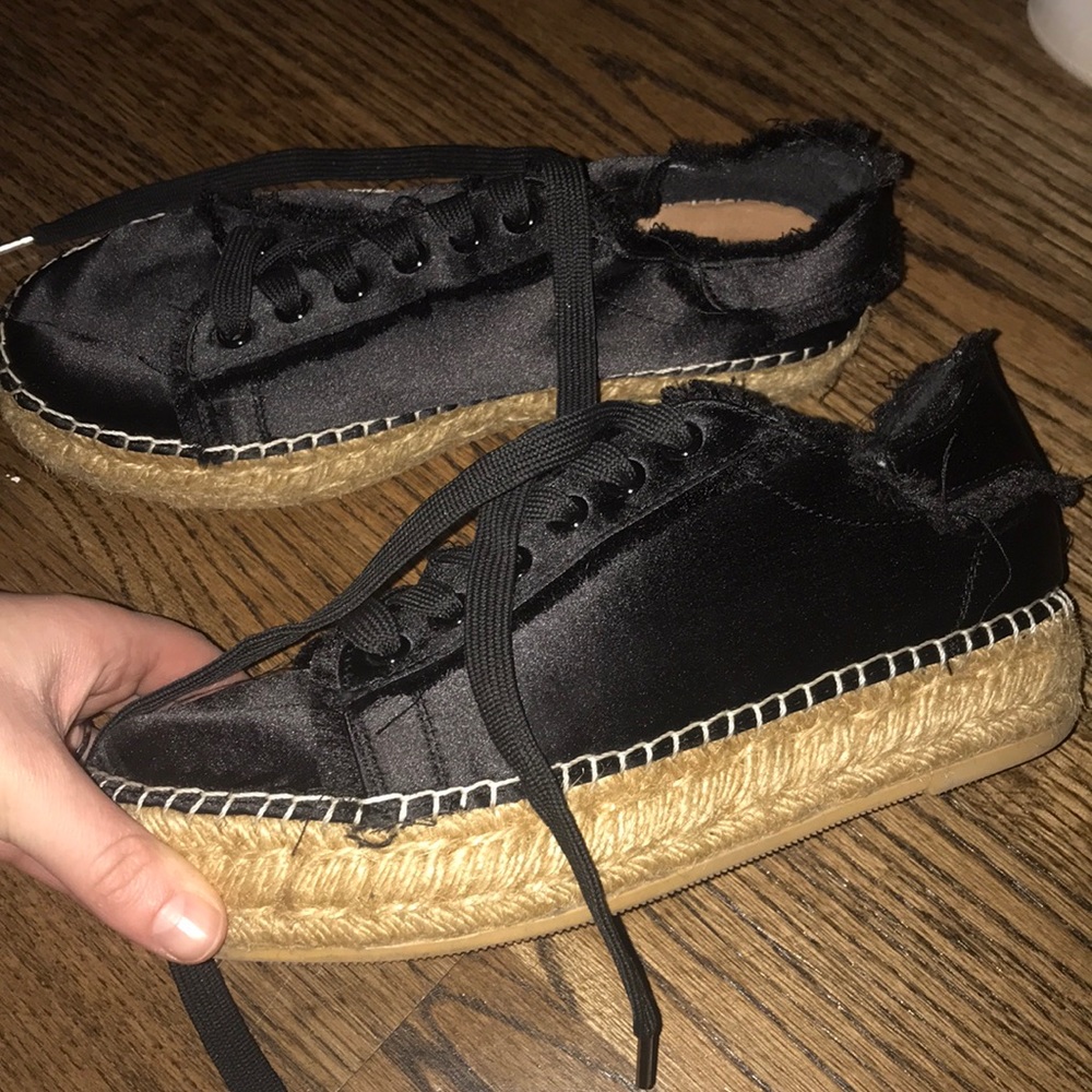 Steven black satin espadrille sneakers